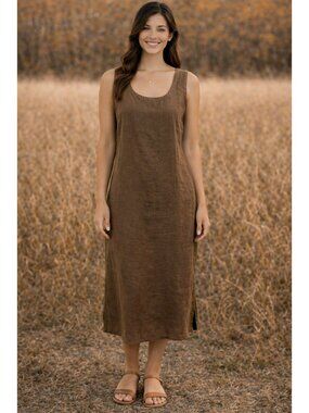 Cut Loose Womens Medium Linen Sleeveless Maxi Dress Brown Made In USA